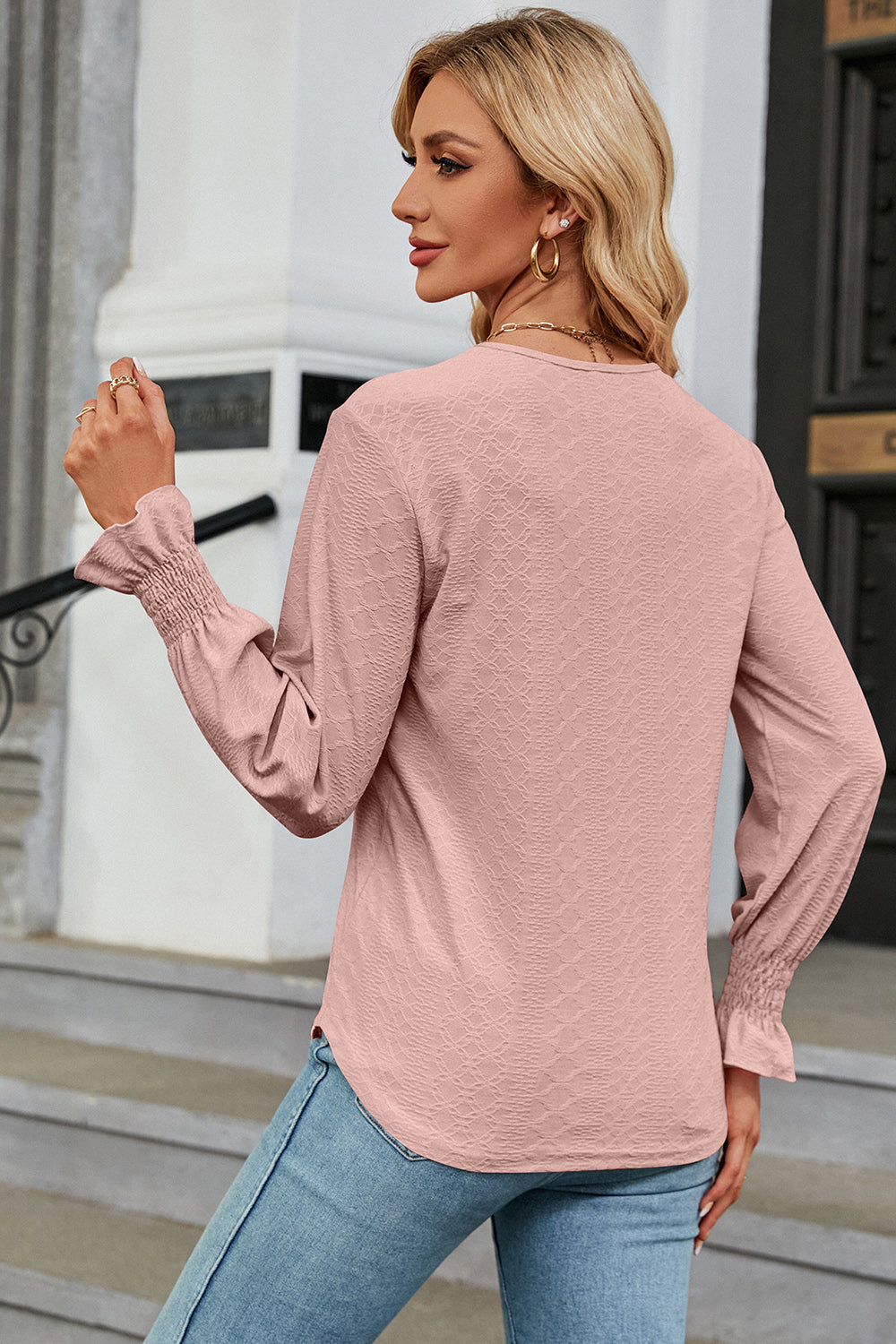 V-Neck Flounce Sleeve T-Shirt-Angel Casuals