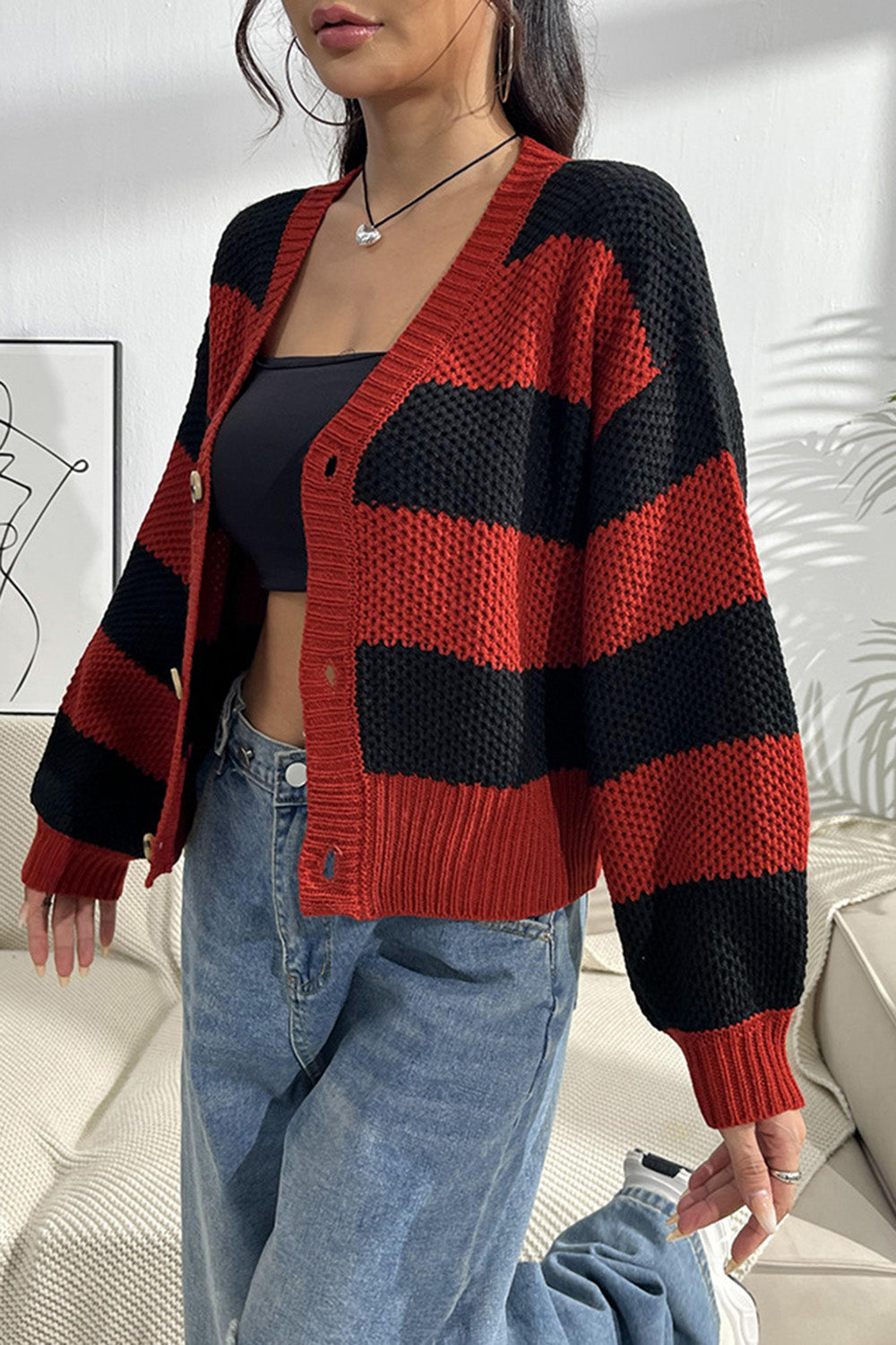 Striped Button Up Dropped Shoulder Cardigan-Angel Casuals