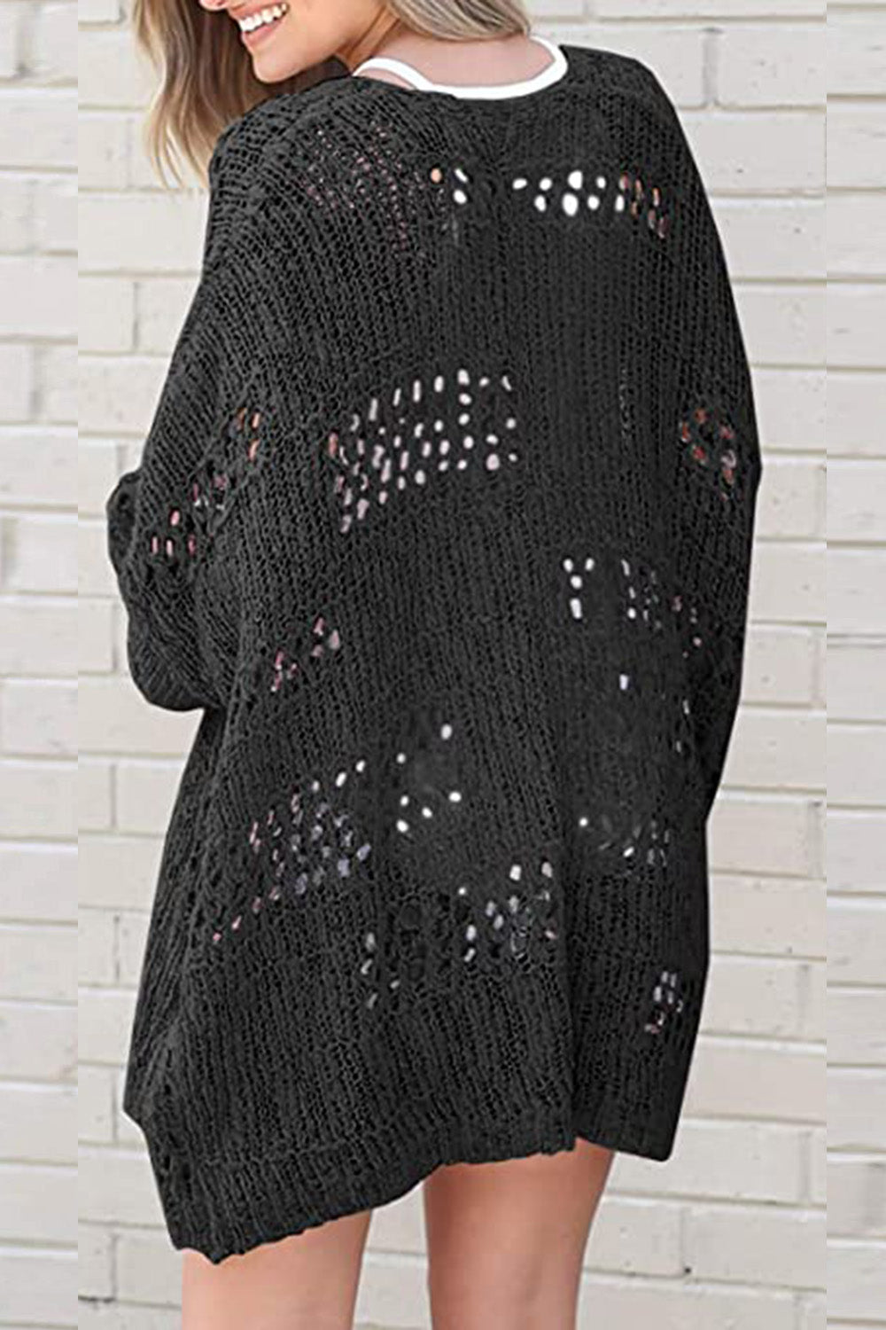 Openwork Open Front Long Sleeve Cardigan-Angel Casuals