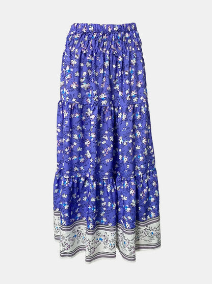 Full Size Tiered Printed Elastic Waist Skirt-Angel Casuals