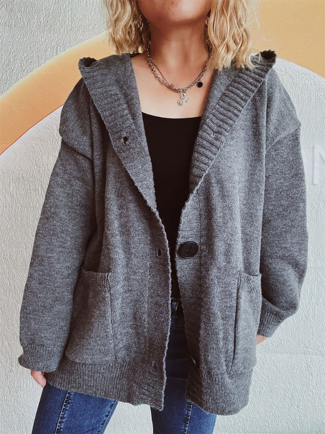 Dropped Shoulder Long Sleeve Hooded Cardigan-Angel Casuals