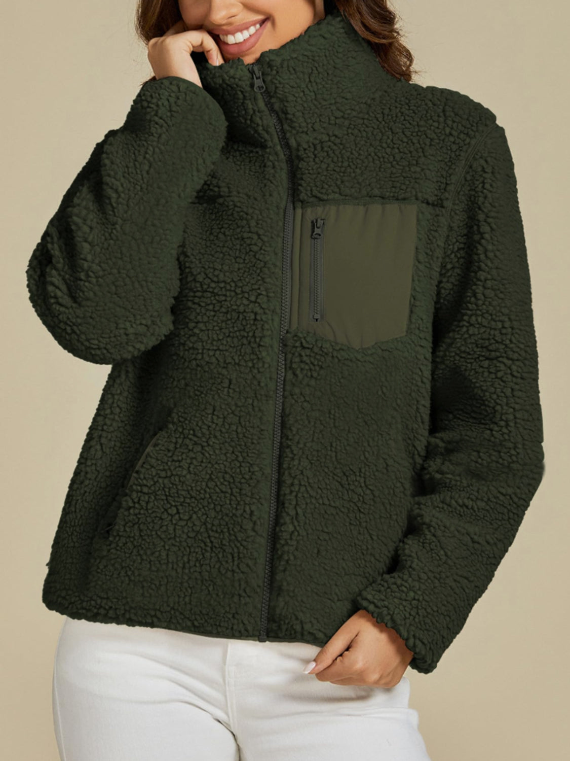 Zip Up Long Sleeve Plush Jacket-Angel Casuals