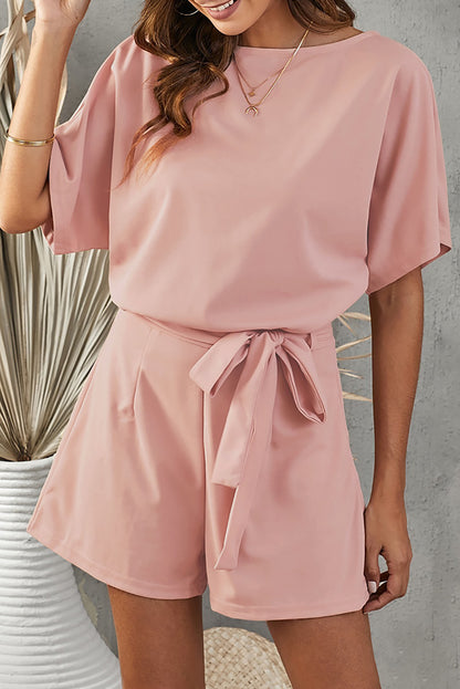 Tie Belt Short Sleeve Romper-Angel Casuals