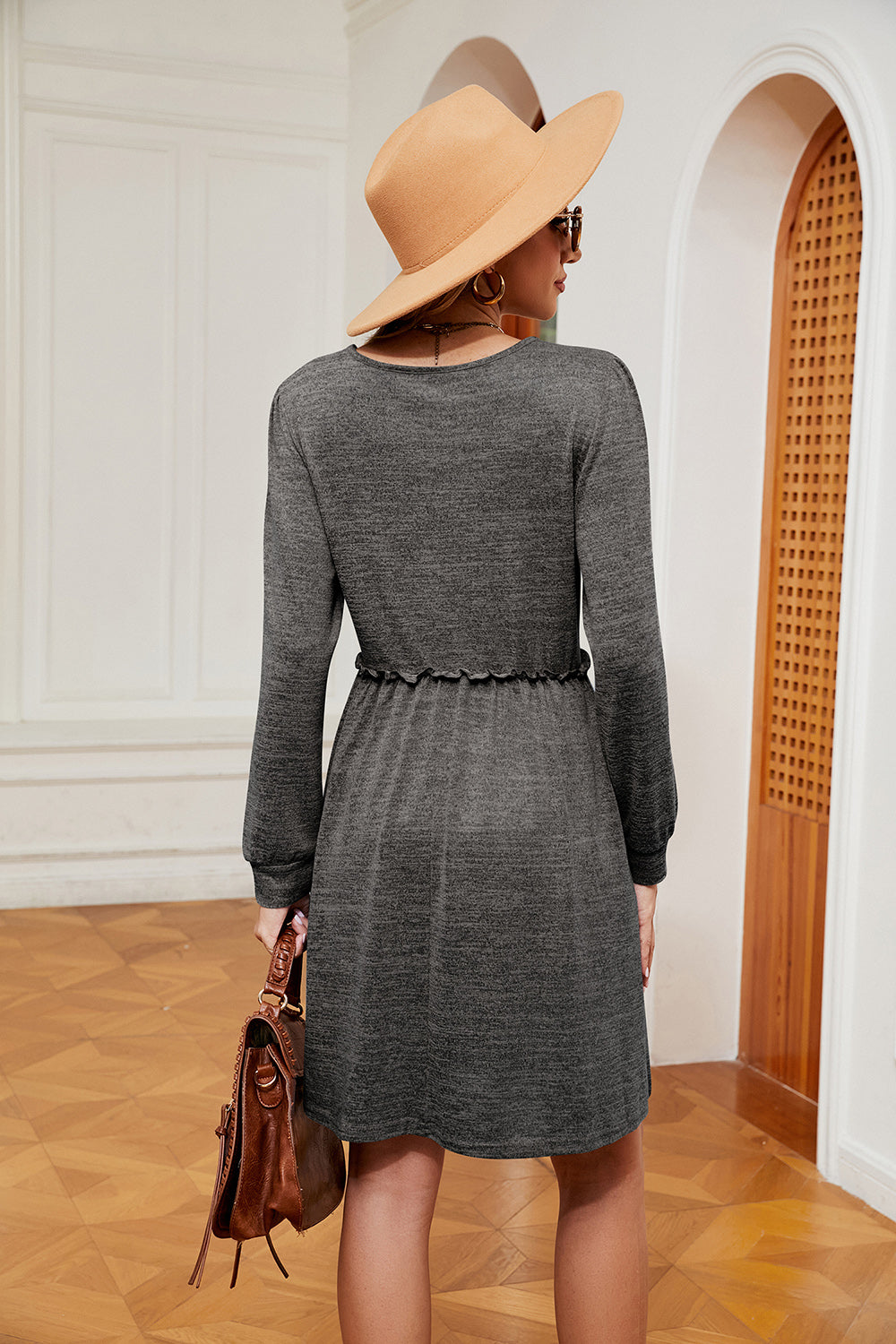 Square Neck Long Sleeve Dress-Angel Casuals