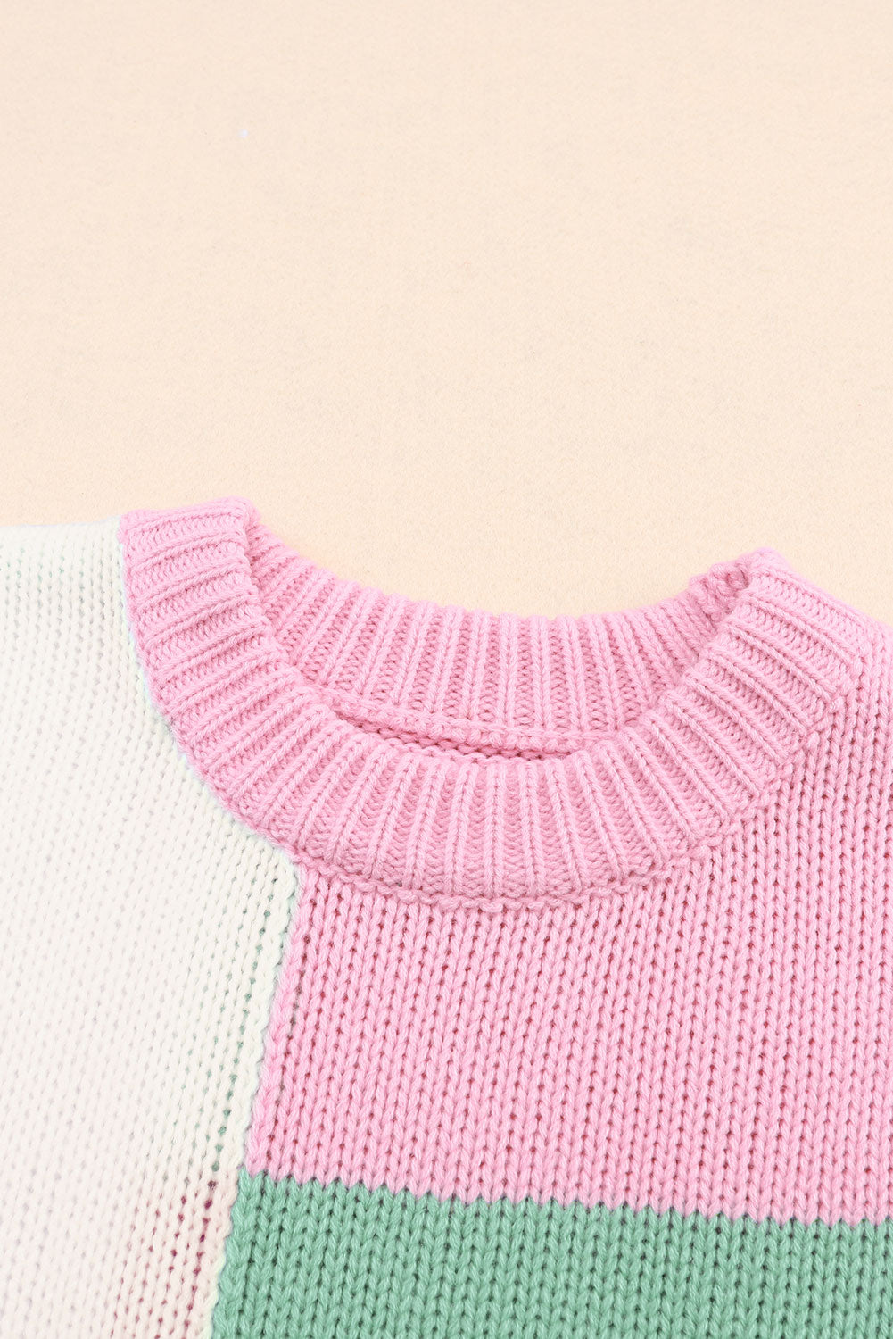 Color Block Round Neck Drop Shoulder Sweater-Angel Casuals