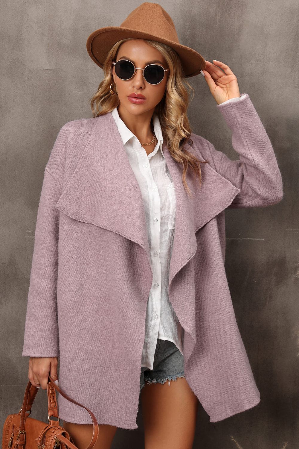 Waterfall Collar Longline Cardigan with Side Pockets-Angel Casuals