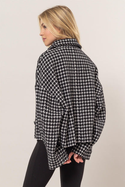 HYFVE Tweed Plaid Button Up Collared Neck Jacket-Angel Casuals