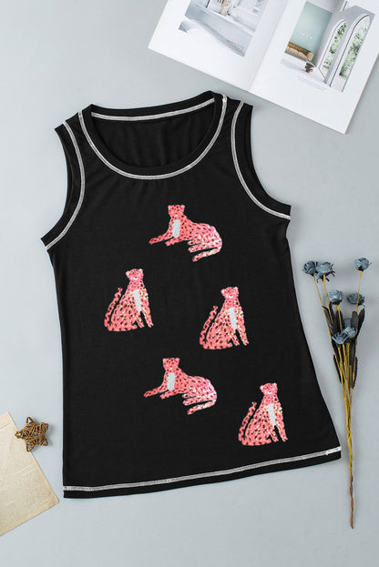 Leopard Round Neck Tank-Angel Casuals