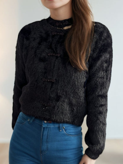 Cutout Knot Button Long Sleeve Cardigan-Angel Casuals