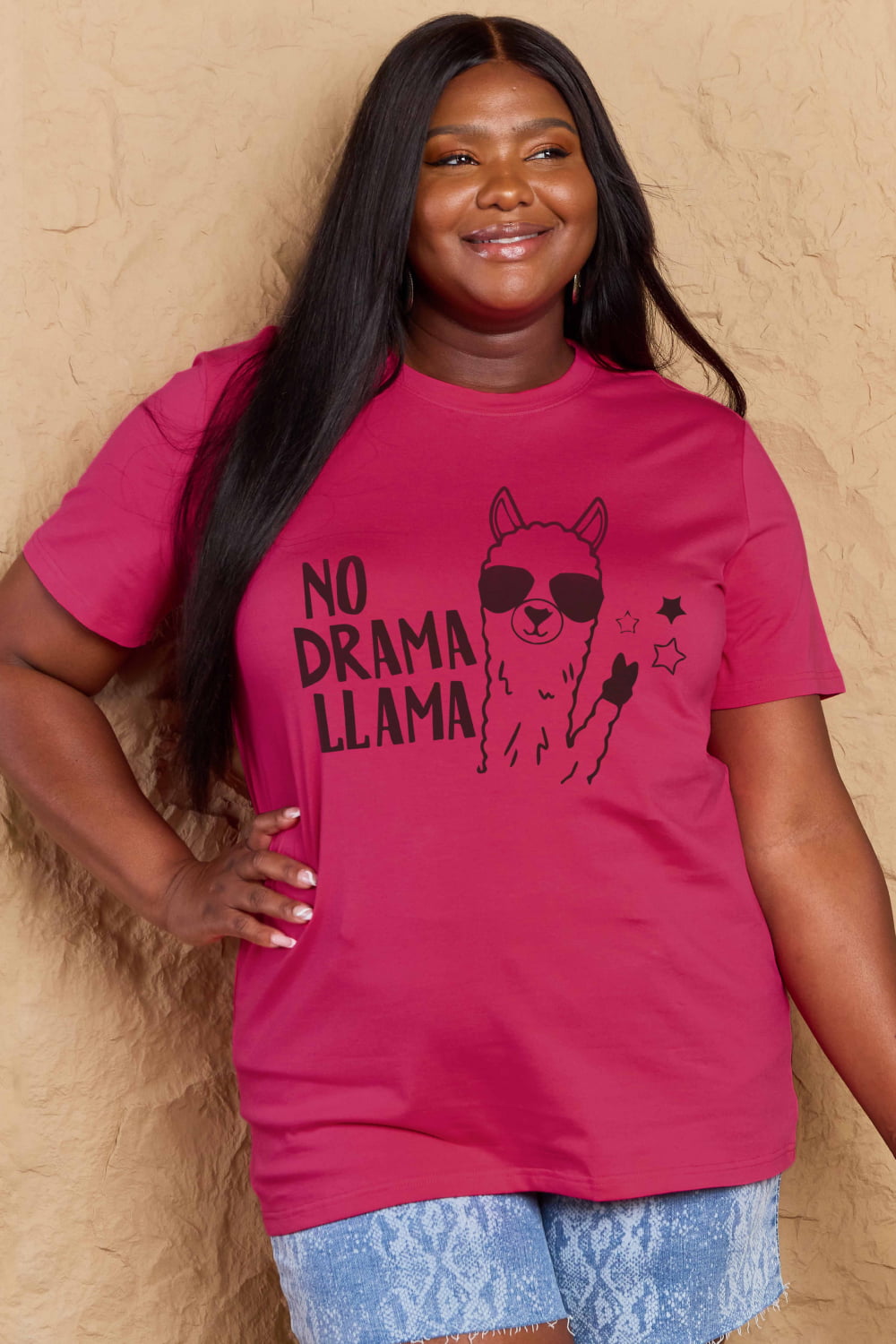 Simply Love Full Size NO DRAMA LLAMA Graphic Cotton Tee-Angel Casuals