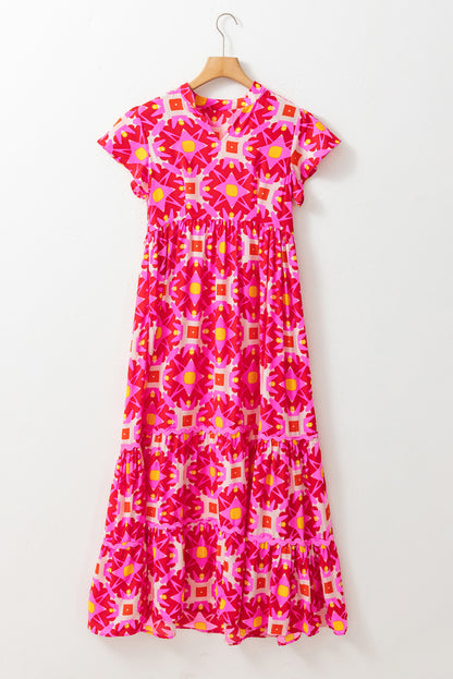 Printed Notched Cap Sleeve Dress-Angel Casuals