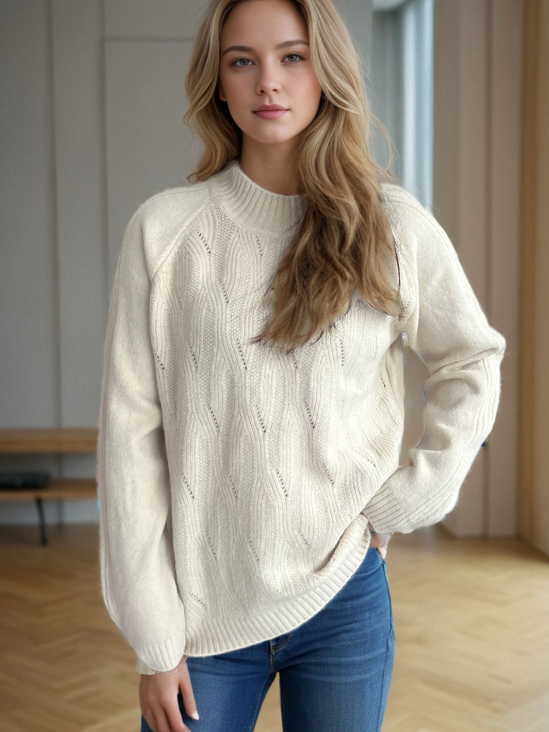 Mock Neck Long Sleeve Sweater-Angel Casuals