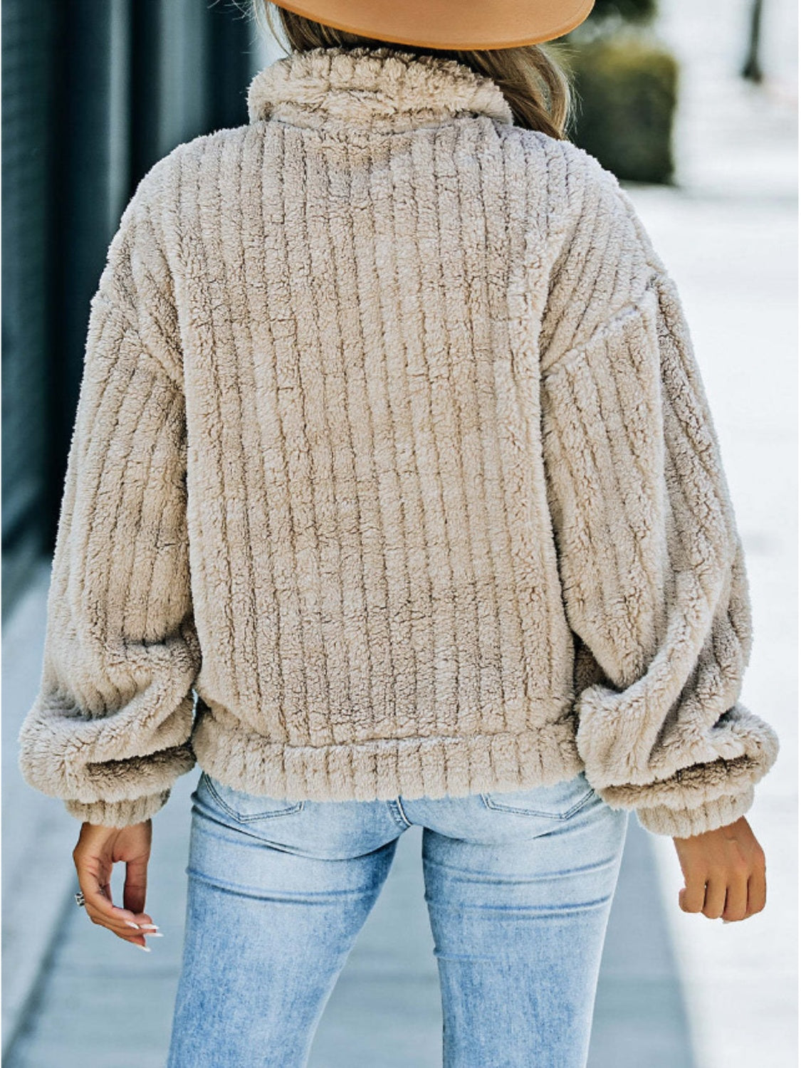 Fuzzy Button Up Collared Neck Jacket-Angel Casuals