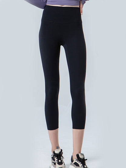 Wide Waistband Cropped Sports Leggings-Angel Casuals