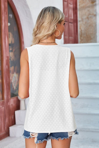 Eyelet Open Front Sleeveless Cardigan-Angel Casuals