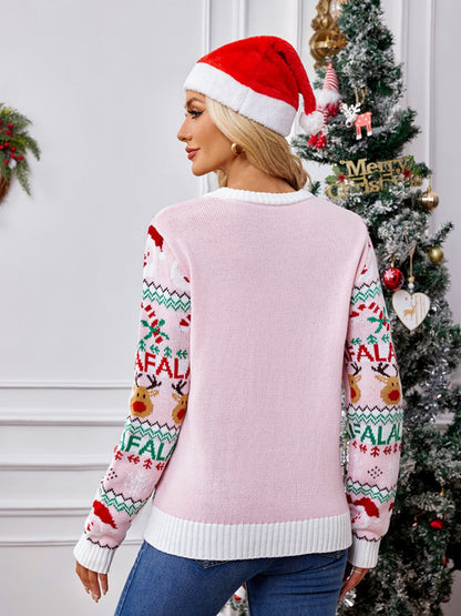 Christmas Element Round Neck Long Sleeve Sweater-Angel Casuals