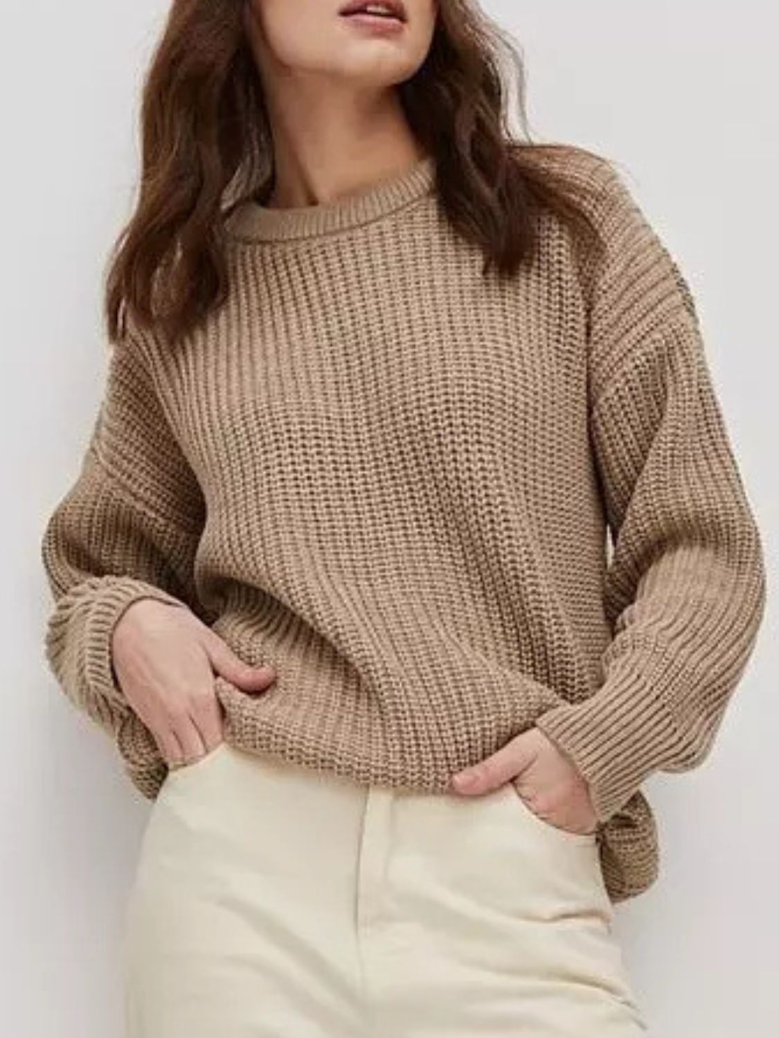 Round Neck Long Sleeve Sweater-Angel Casuals