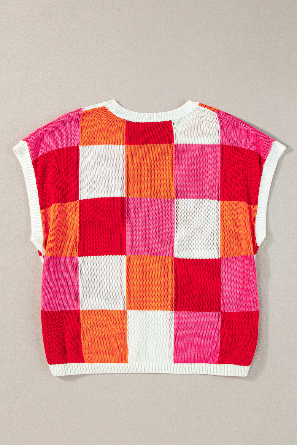 Contrast Plaid Round Neck Cap Sleeve Sweater-Angel Casuals