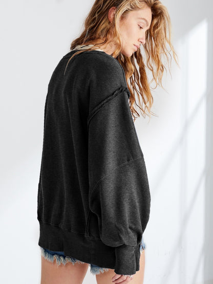 Slit Round Neck Dropped Shoulder T-Shirt-Angel Casuals
