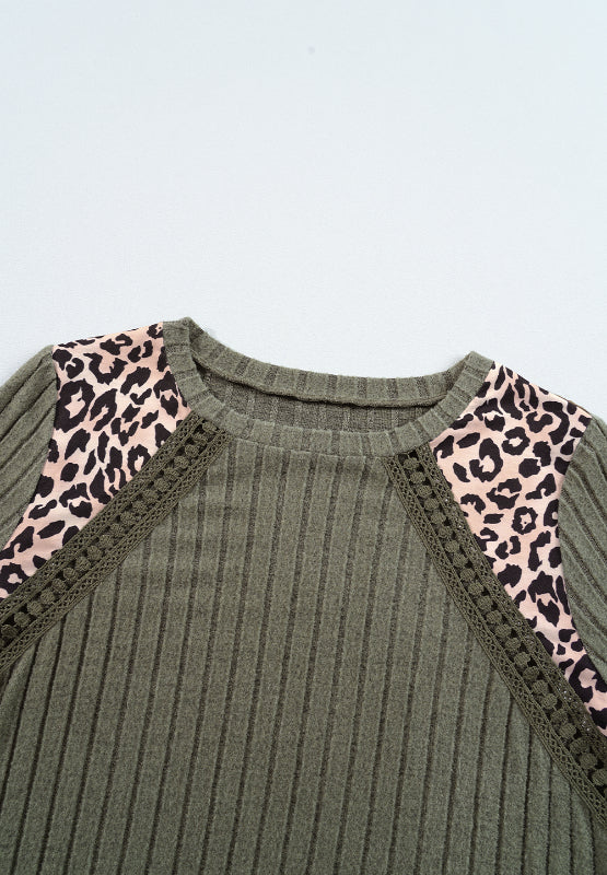 Leopard Round Neck Long Sleeve T-Shirt-Angel Casuals
