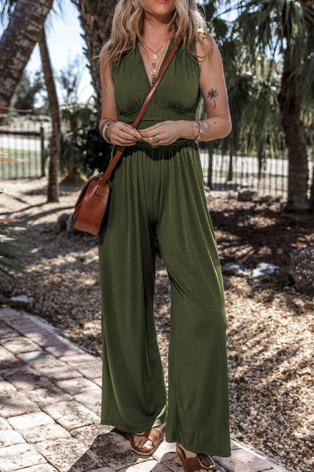 V-Neck Sleeveless Wide Leg Jumpsuit-Angel Casuals