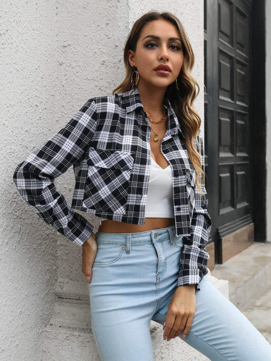 Collared Neck Decorative Pockets Jacket-Angel Casuals