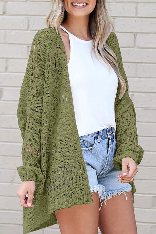 Openwork Open Front Long Sleeve Cardigan-Angel Casuals