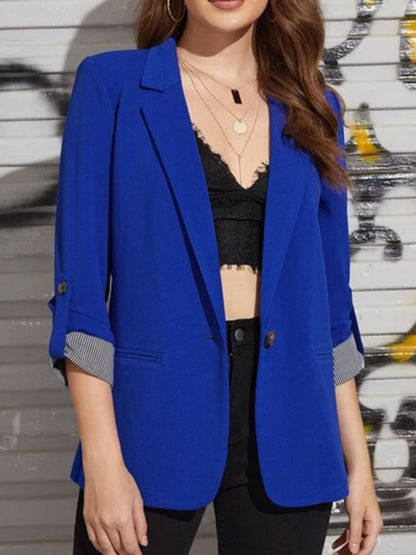 Lapel Collar Roll-Tab Sleeve Blazer-Angel Casuals