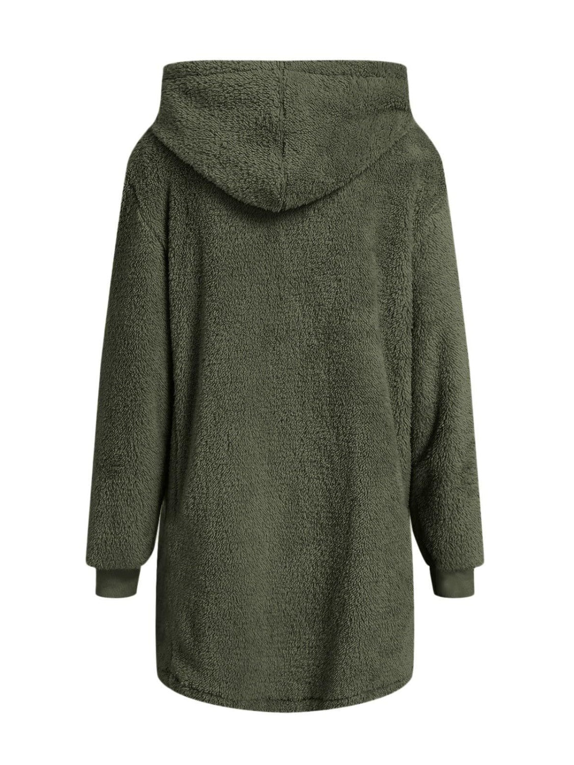 Fuzzy Pocketed Zip Up Long Sleeve Hooded Jacket-Angel Casuals