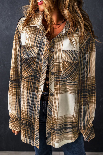 Plaid Button Up Long Sleeve Shacket-Angel Casuals
