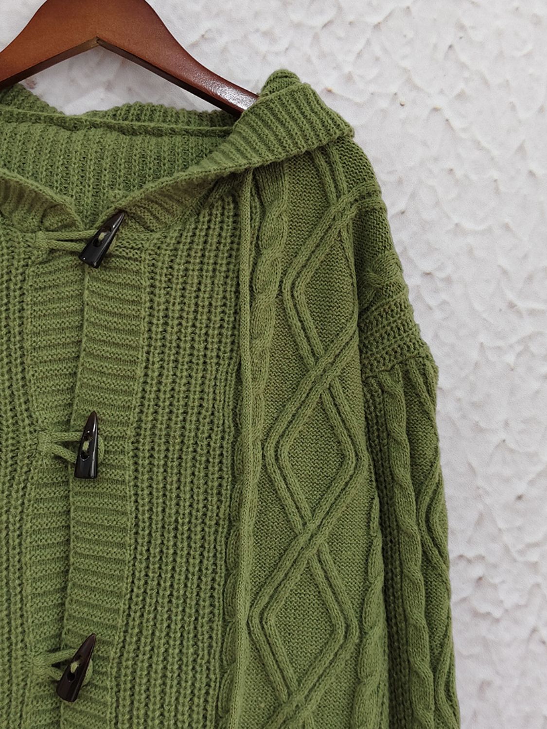 Cable-Knit Long Sleeve Hooded Cardigan-Angel Casuals