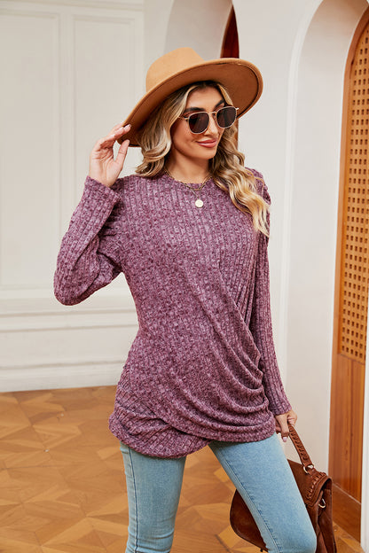 Long Sleeve Ribbed Twisted Top-Angel Casuals