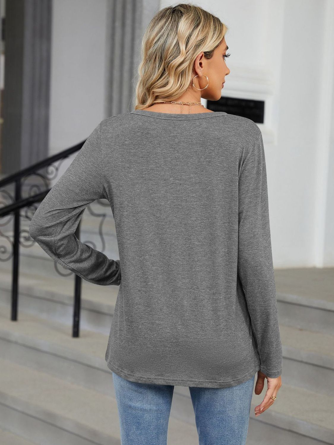 Notched Long Sleeve T-Shirt-Angel Casuals