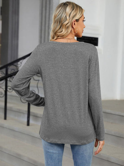Notched Long Sleeve T-Shirt-Angel Casuals