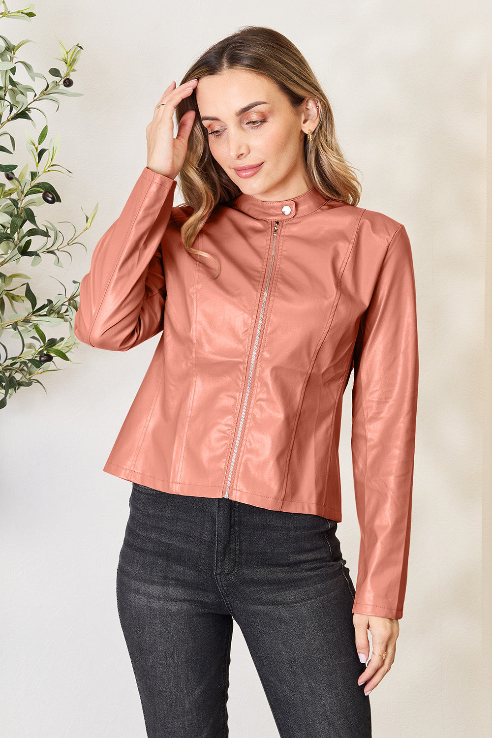 Mock Neck Zip Up Jacket-Angel Casuals