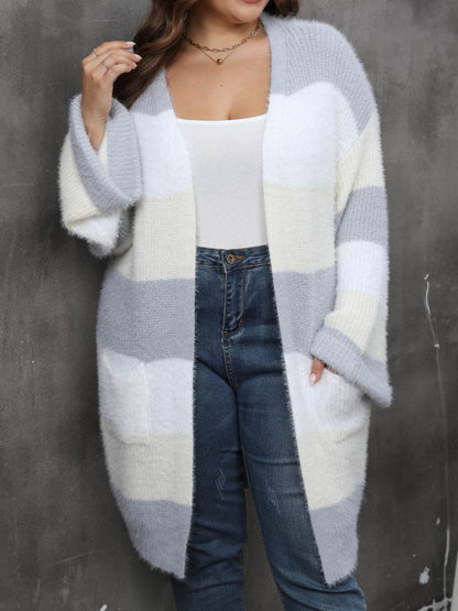 Plus Size Open Front Long Sleeve Cardigan-Angel Casuals