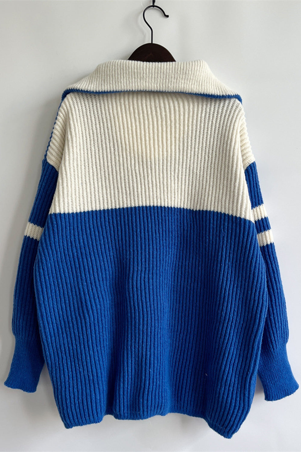 Quarter Zip Striped Dropped Shoulder Sweater-Angel Casuals