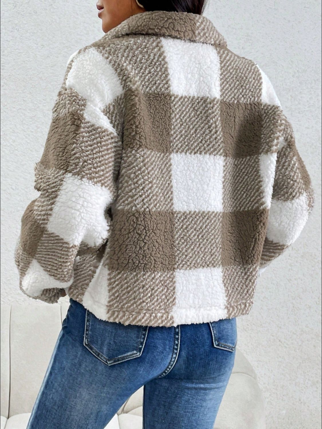 Decorative Pocket Flap Plaid Long Sleeve Jacket-Angel Casuals