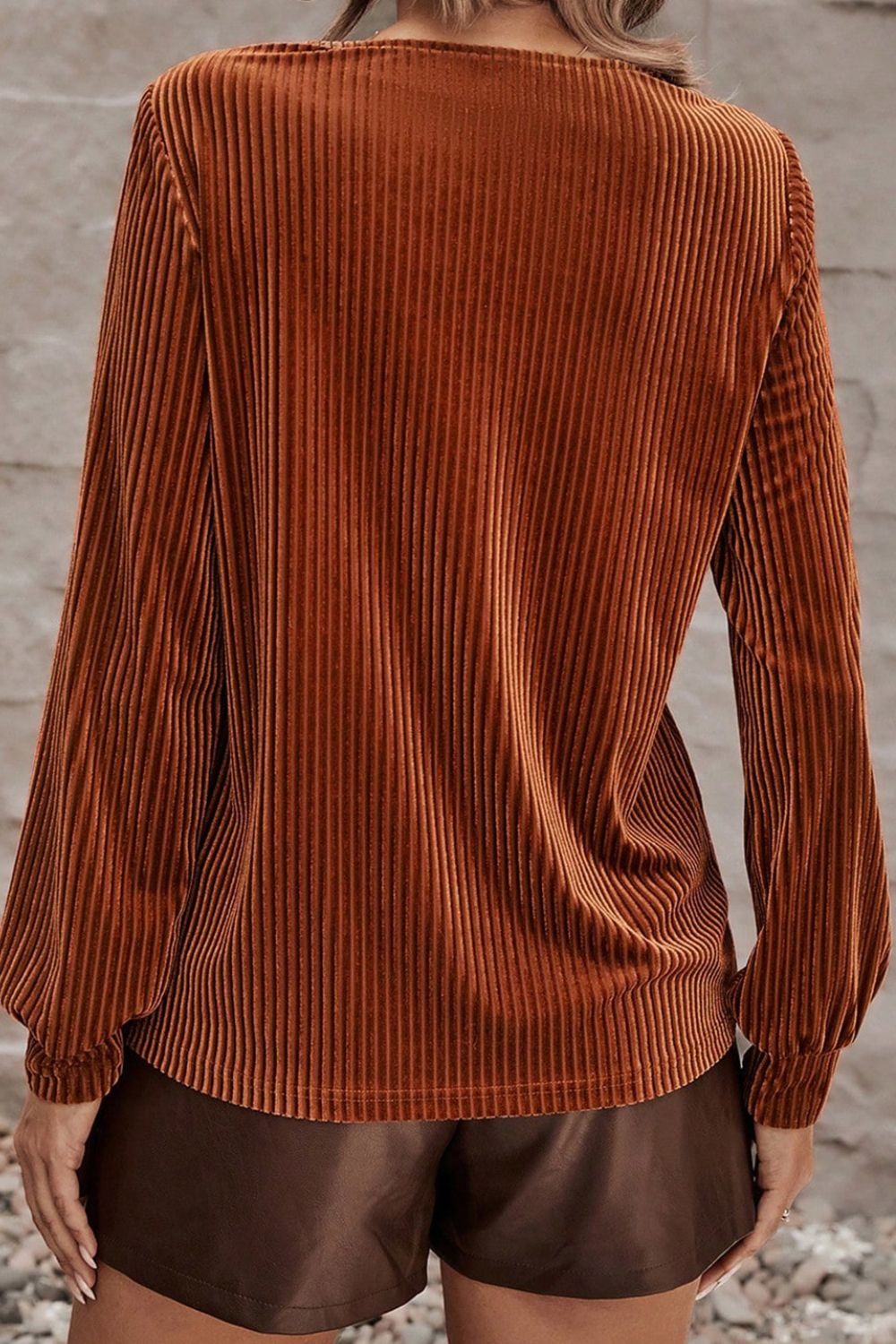 Ribbed Zip Up Long Sleeve T-Shirt-Angel Casuals