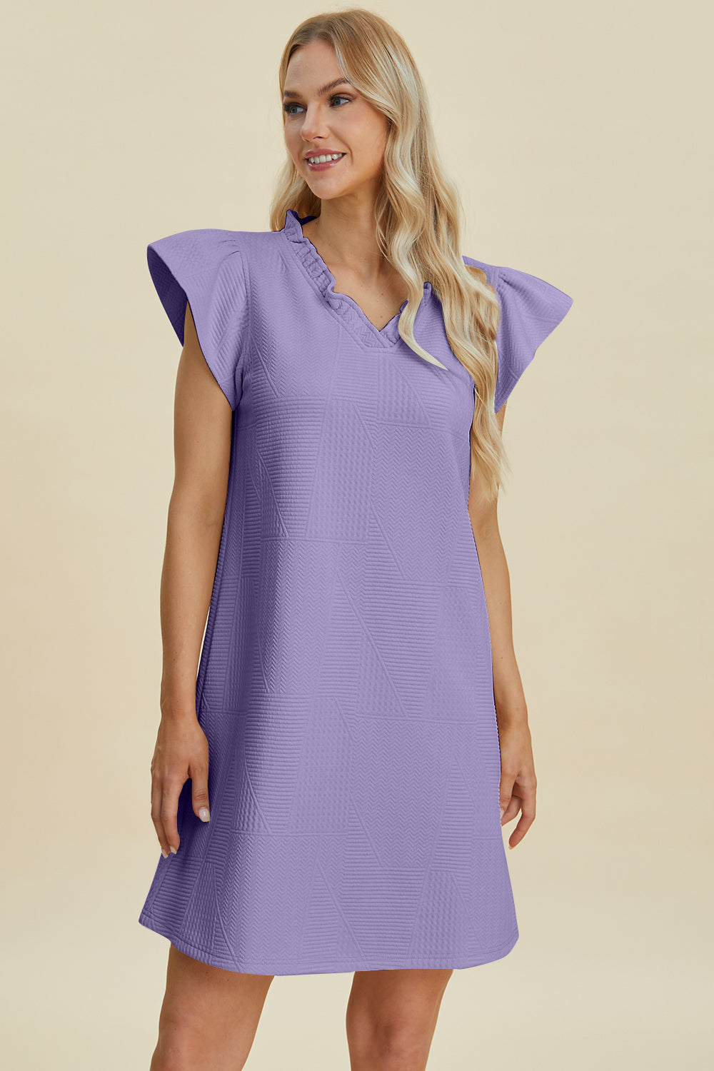 Double Take Full Size Ruffled V-Neck Cap Sleeve Dress-Angel Casuals