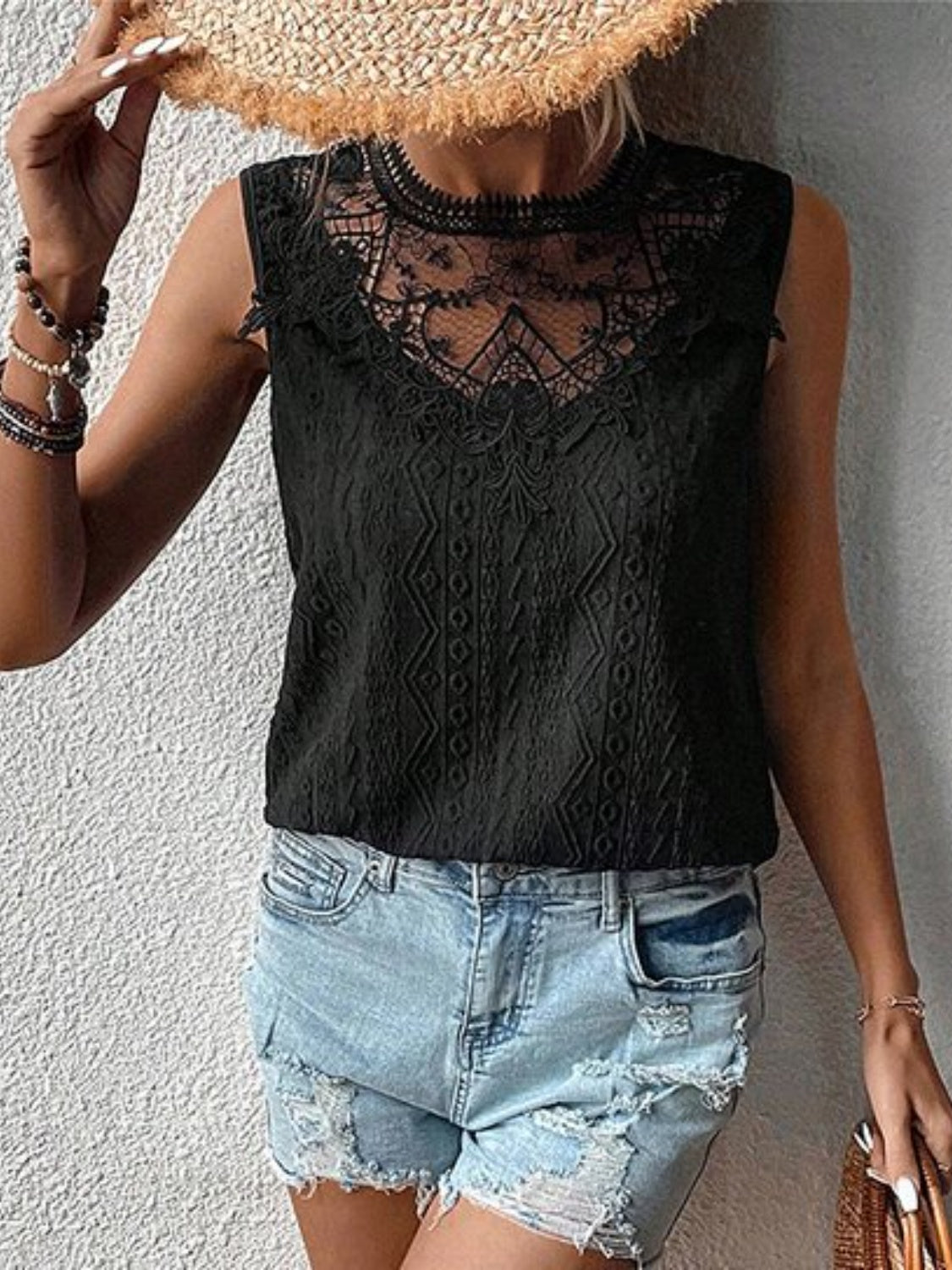 Lace Eyelet Sleeveless Top-Angel Casuals