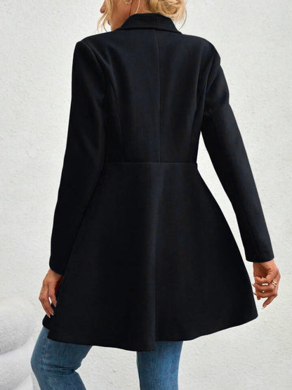Collared Neck Button Up Long Sleeve Coat-Angel Casuals