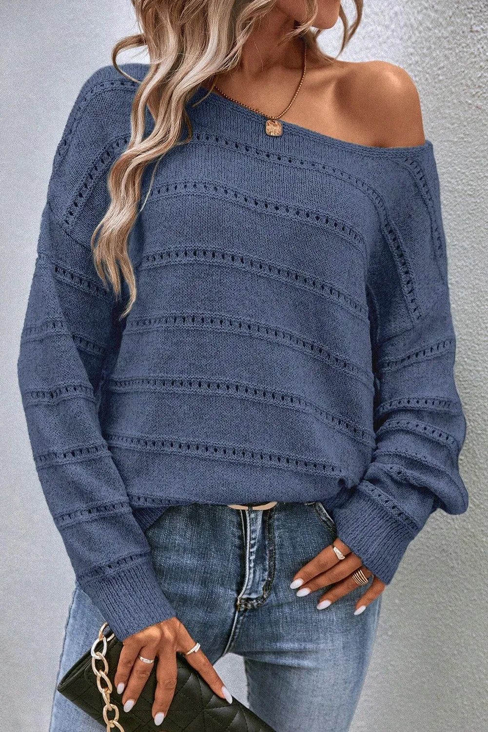 Boat Neck Dropped Shoulder Sweater-Angel Casuals