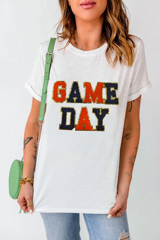 GAME DAY Round Neck Short Sleeve T-Shirt-Angel Casuals