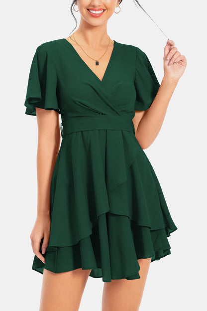 Surplice Neck Flutter Sleeve Dress-Angel Casuals