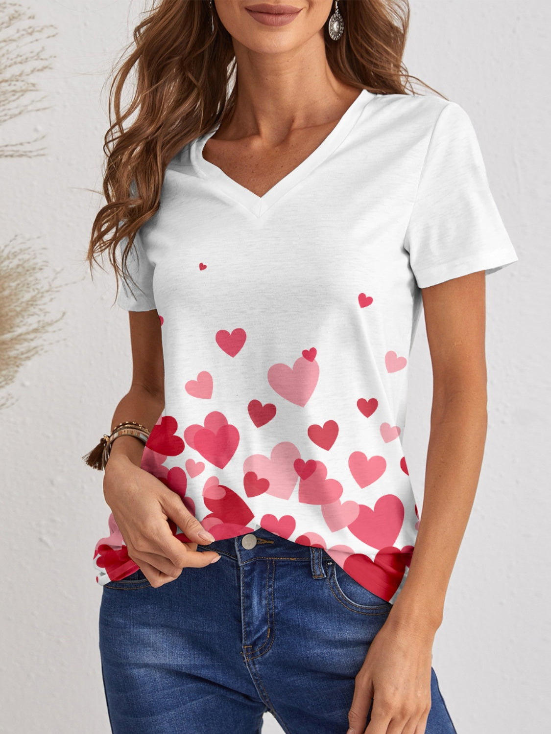 Heart V-Neck Short Sleeve T-Shirt-Angel Casuals