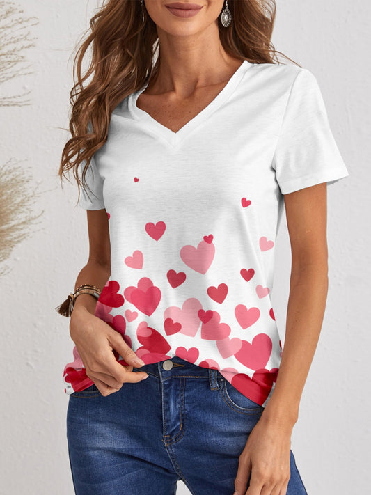 Heart V-Neck Short Sleeve T-Shirt-Angel Casuals