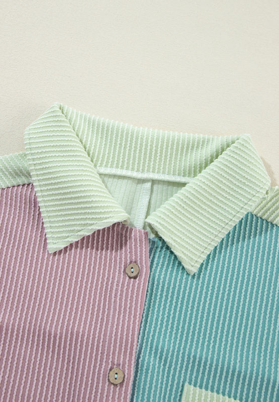 Color Block Corded Button Up Shacket-Angel Casuals