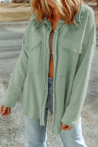 Pocketed Button Up Droppped Shoulder Jacket-Angel Casuals