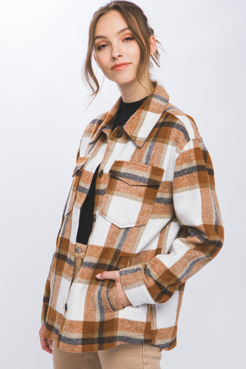 Love Tree Plaid Button Up Shacket-Angel Casuals